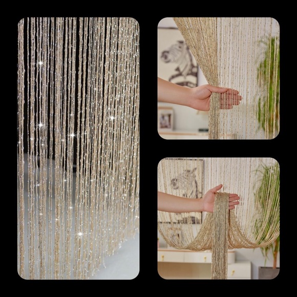 Other - 🪩Antique Gold String w/ Metallic Silver Accent Curtains-Set of 2
